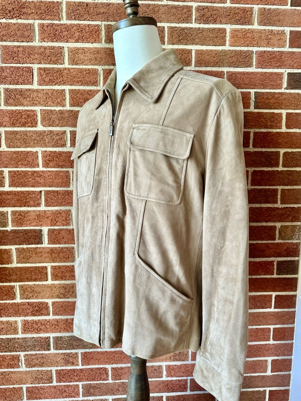 Cole Haan Beige Field Jacket Zip Closure Flap Pockets Heavyweight Men's L - Picture 3 of 11